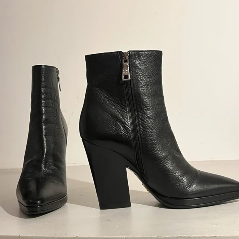 Prada Black Leather Heeled Boots